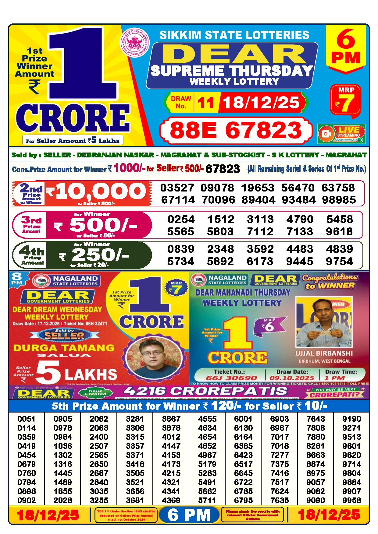 Dear Lottery Result Today 6 PM - 18 Dec 2025