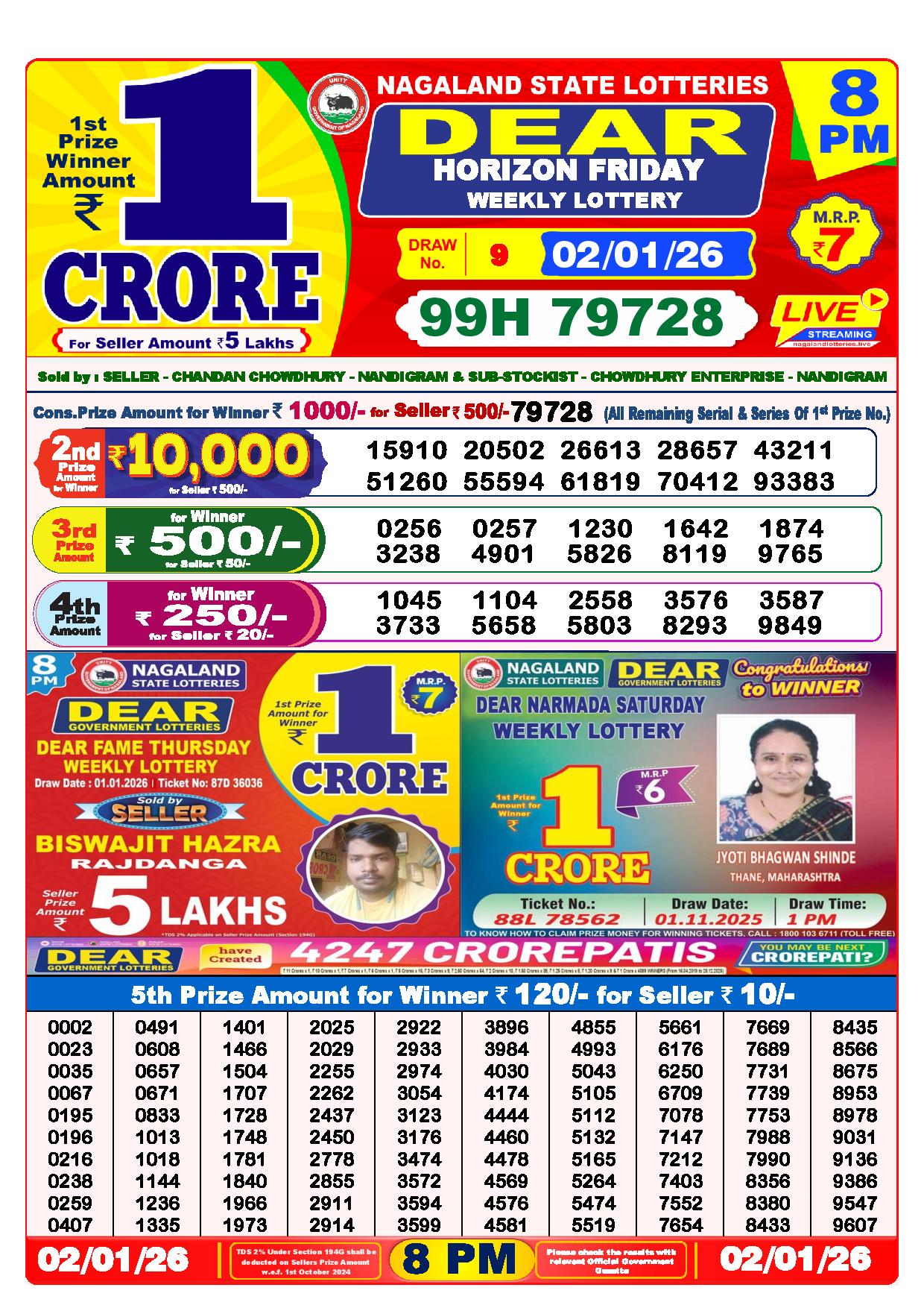 Dear Lottery Result Today 8 PM - 2 Jan 2026